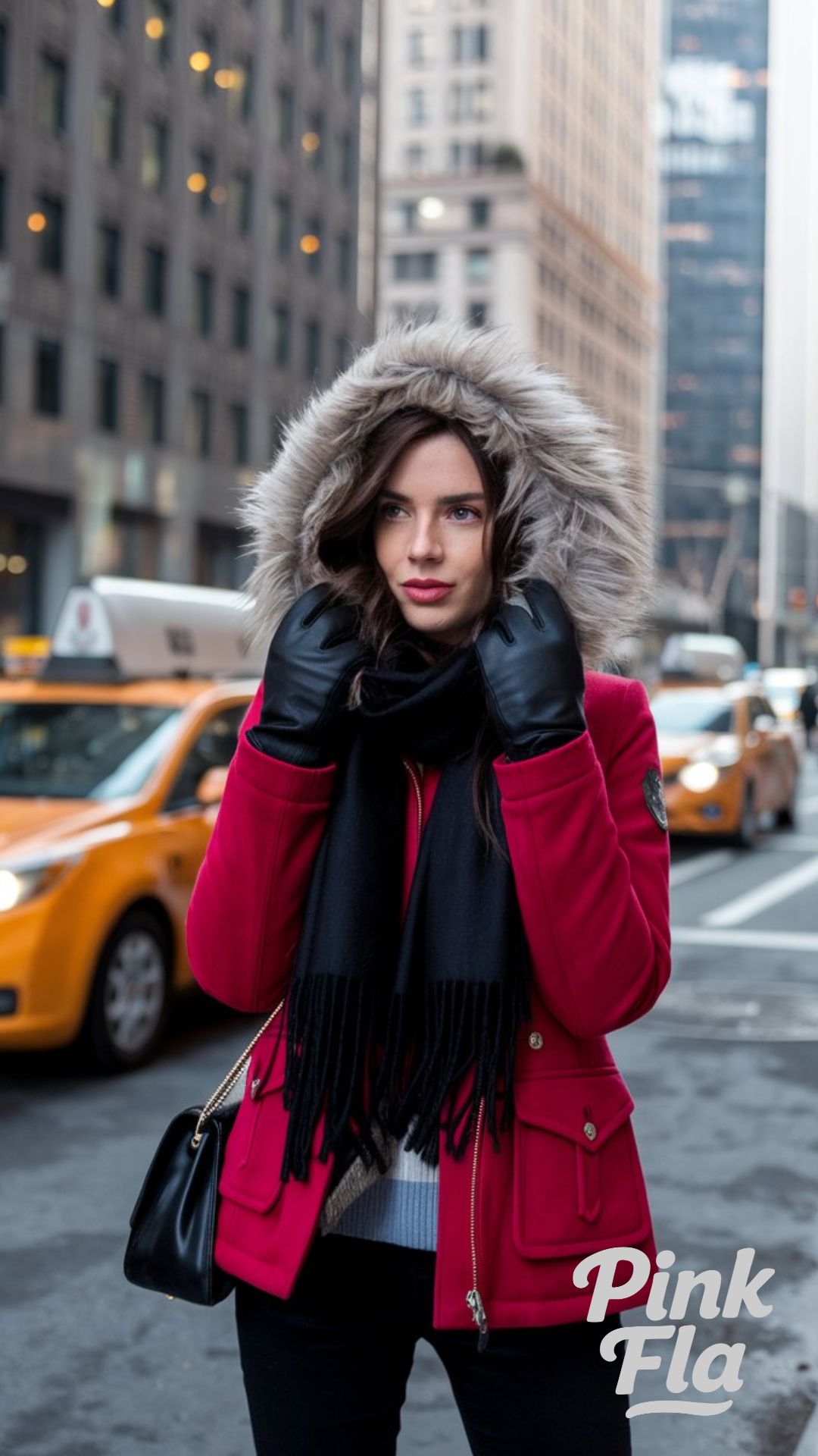 Bold Red Jacket with Fur Hood for Urban Winters - Sporty Winter Outfits
