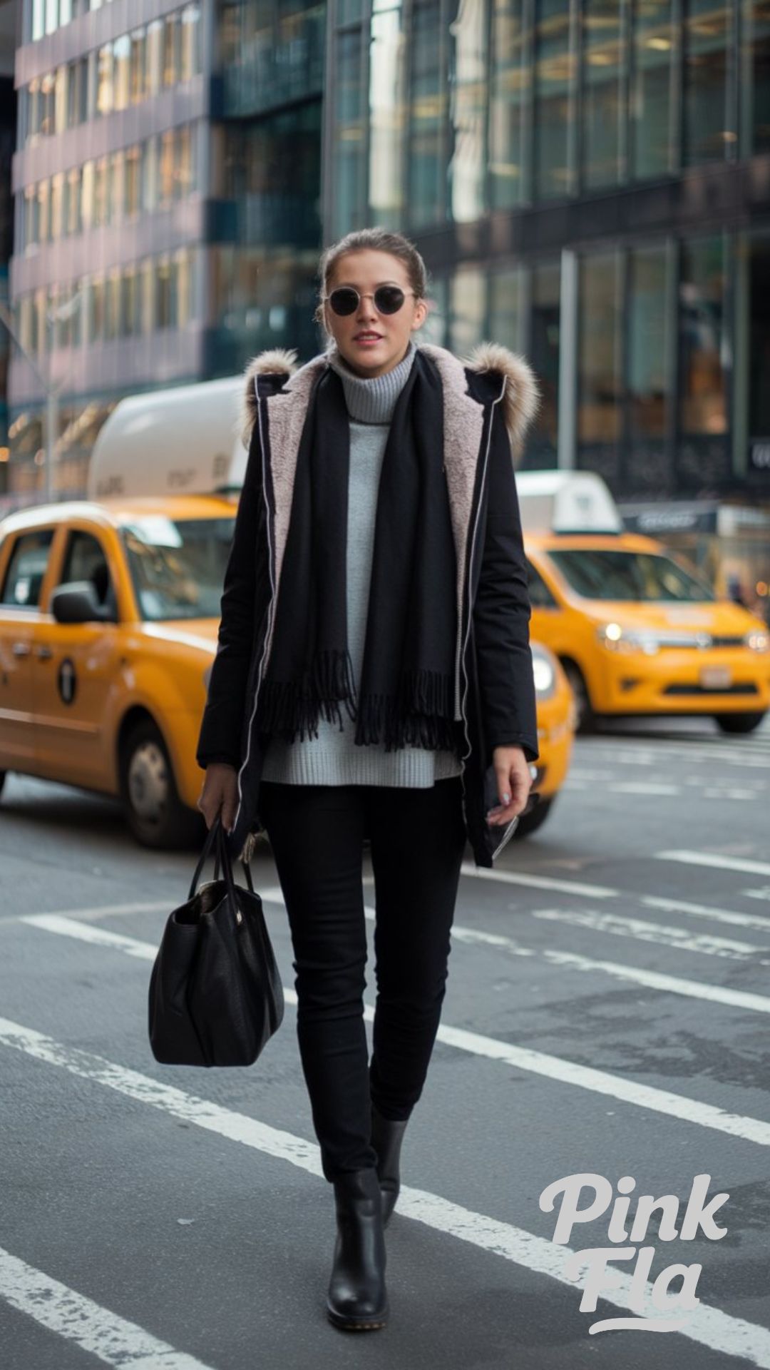 City Chic in Black and Gray Winter Layers - Sporty Winter Outfits
