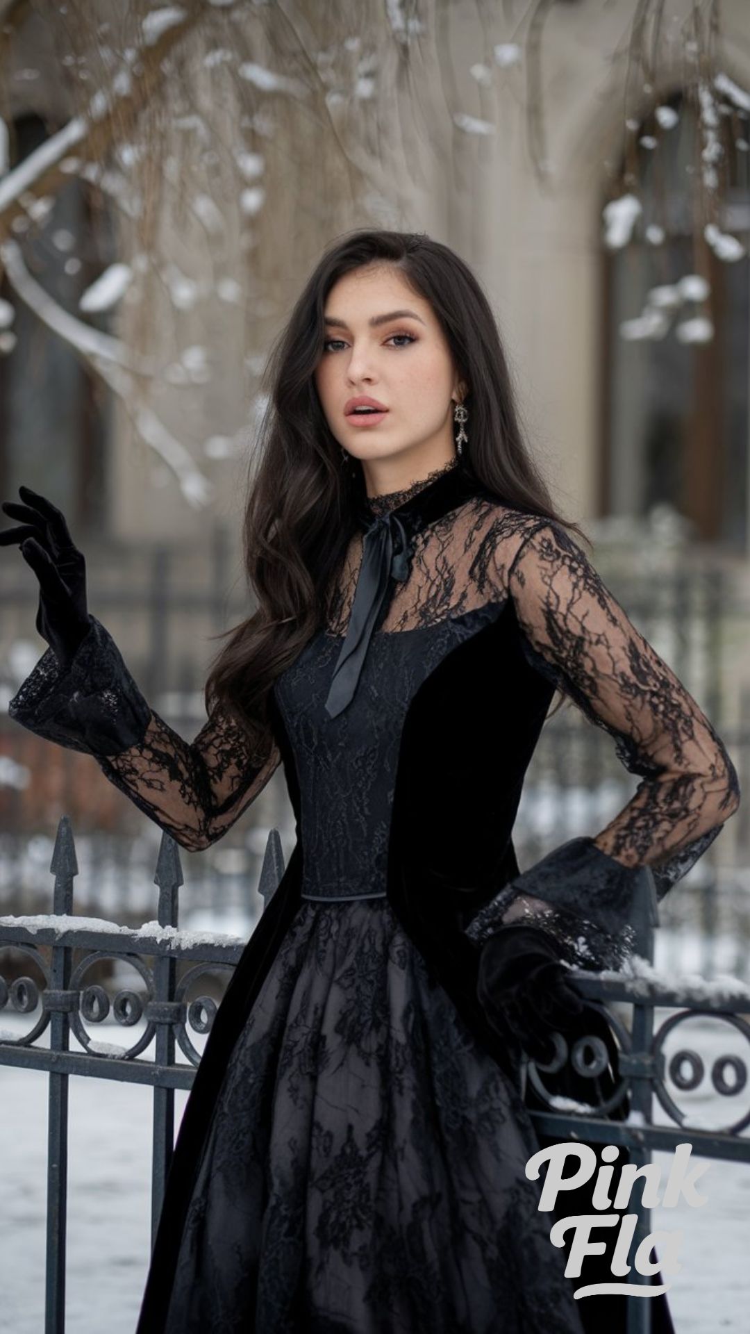 Lace Elegance with Velvet Accents - Winter Goth Outfit Ideas