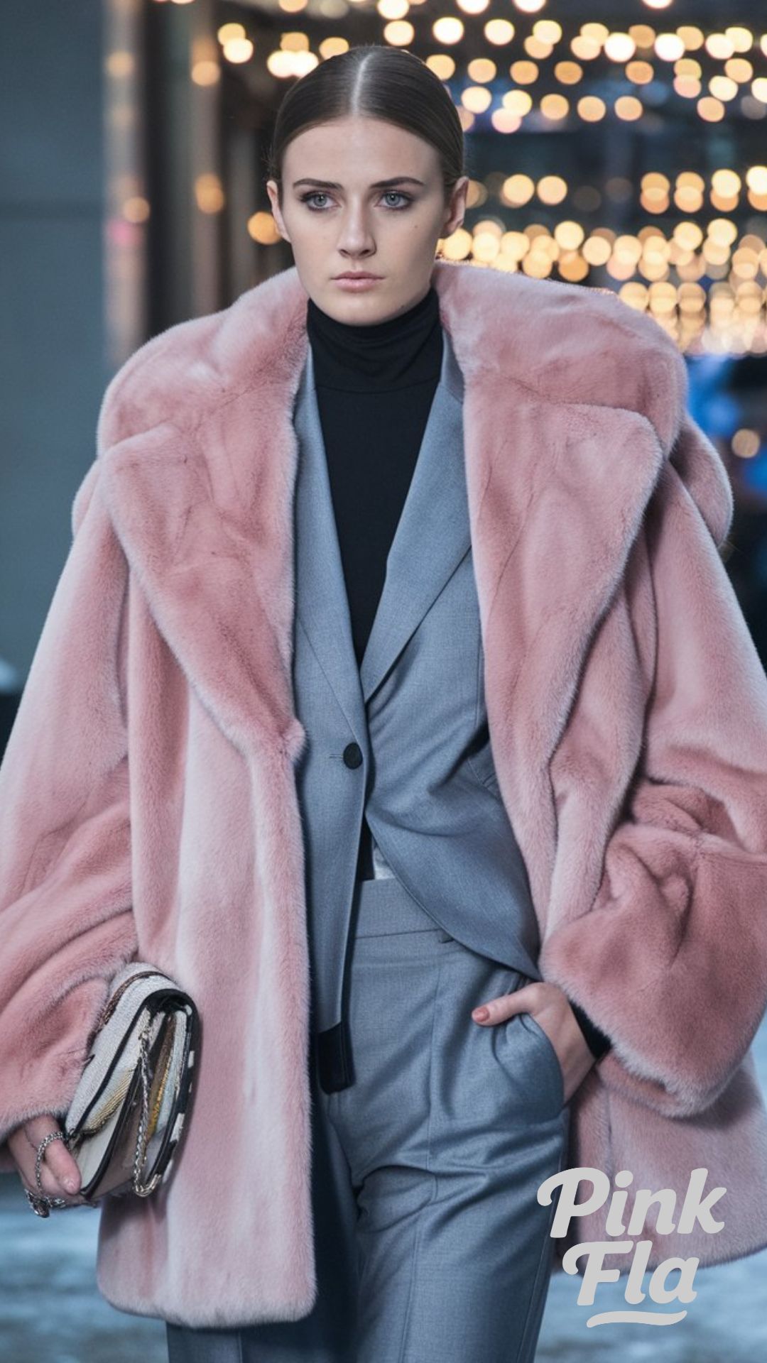 Pink Fur and Tailored Suit - Winter Outfits for Snow