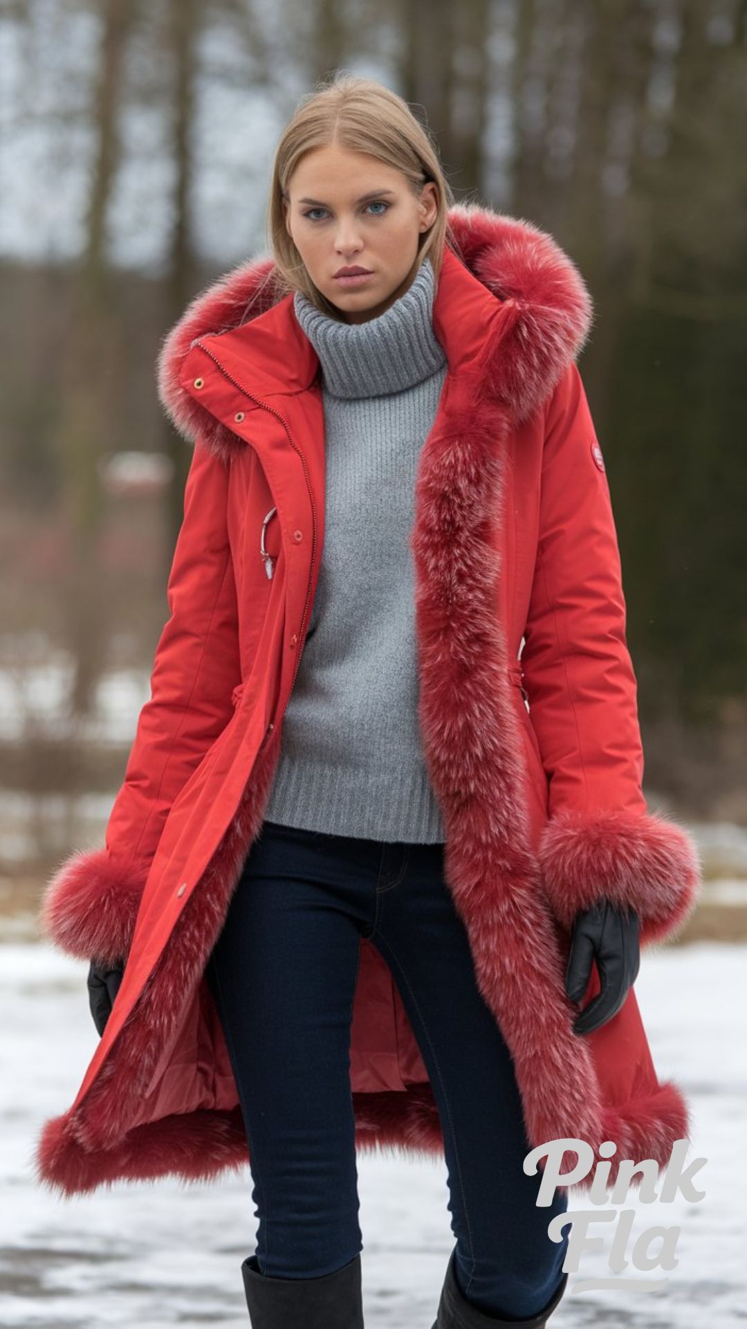 Red Fur-Trimmed Coat for a Bold Winter Statement - Sporty Winter Outfits