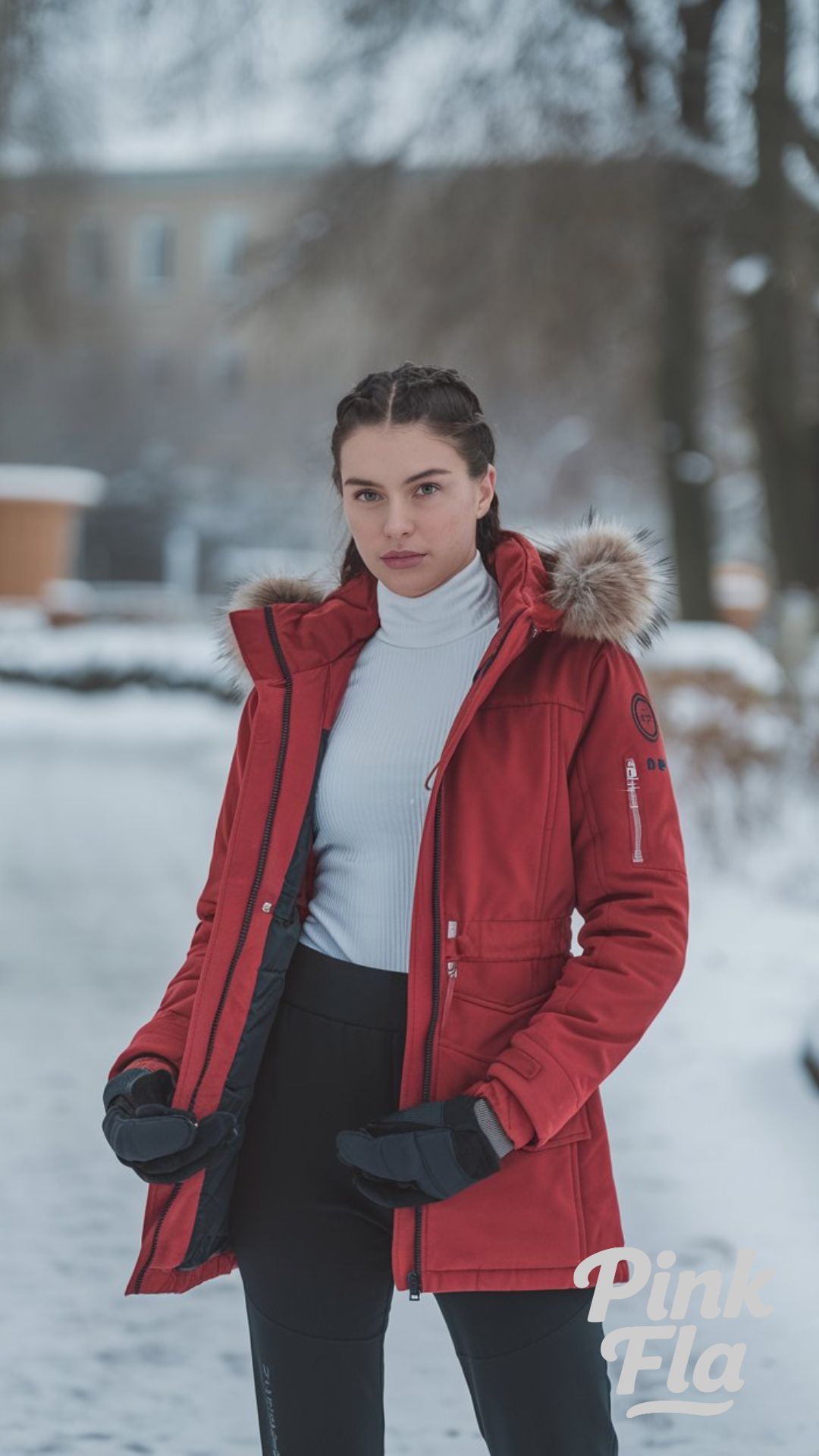 Red Parka with Fur Trim for Winter Adventures - Sporty Winter Outfits