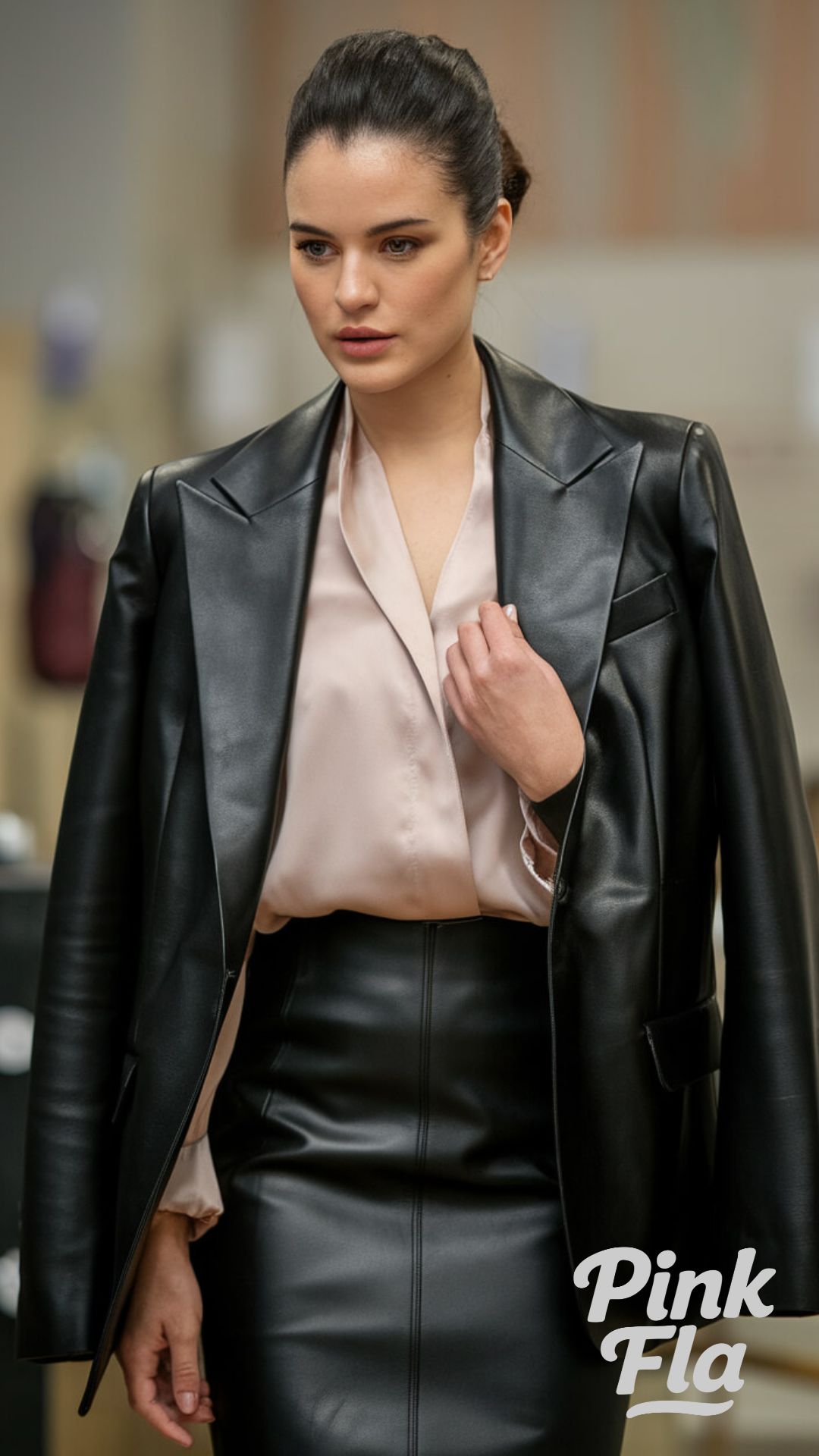Silk and Leather for Office Elegance - Black Leather Blazer Outfits