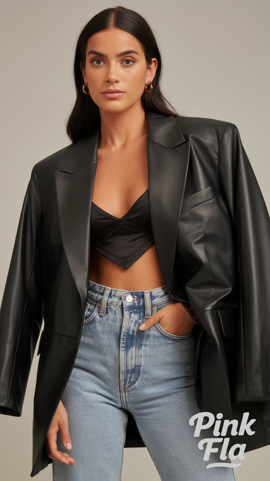 Sleek Leather Look with a Casual Twist - Black Leather Blazer Outfits