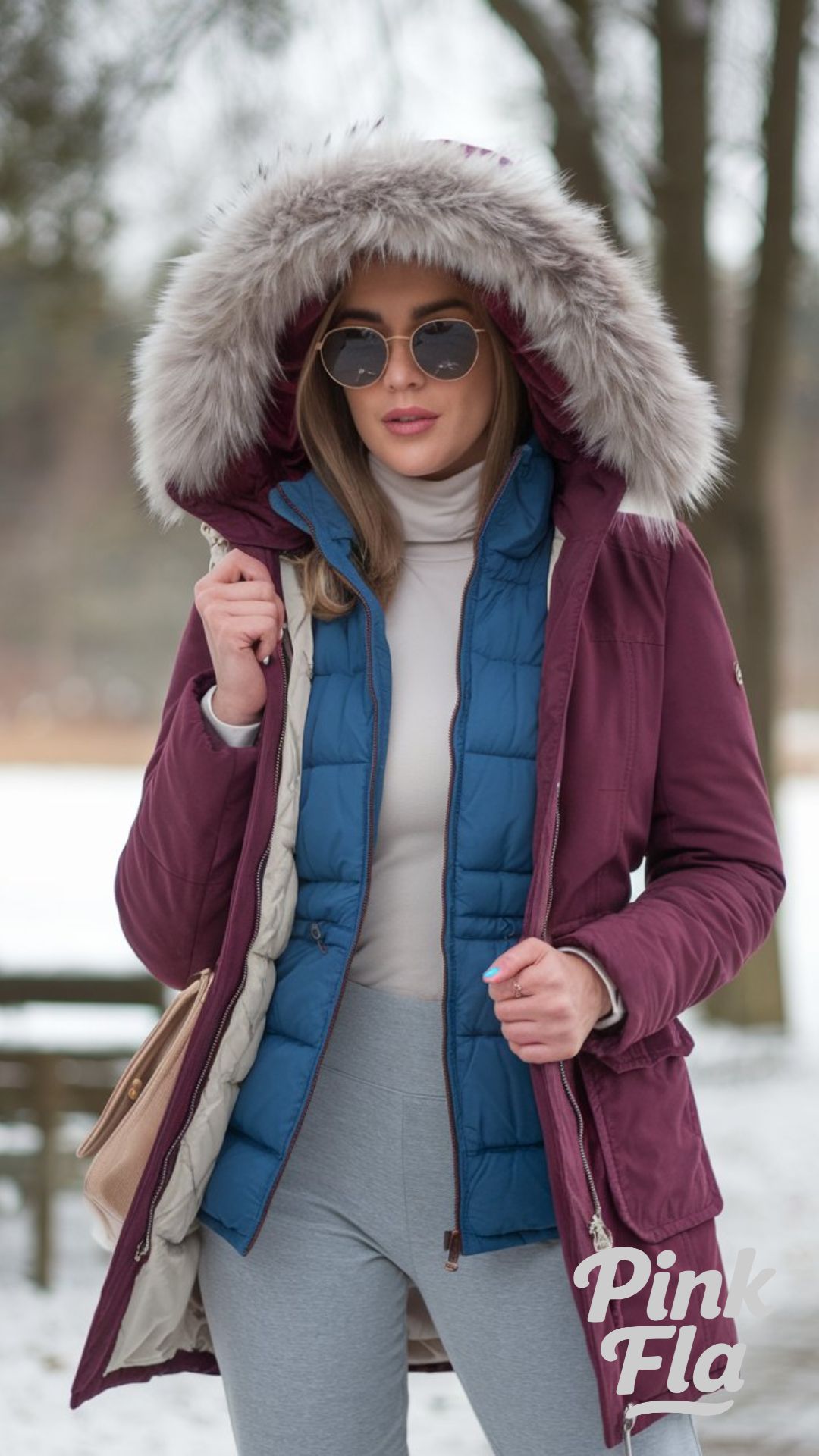 Stylish Winter Layers with a Burgundy Parka - Sporty Winter Outfits
