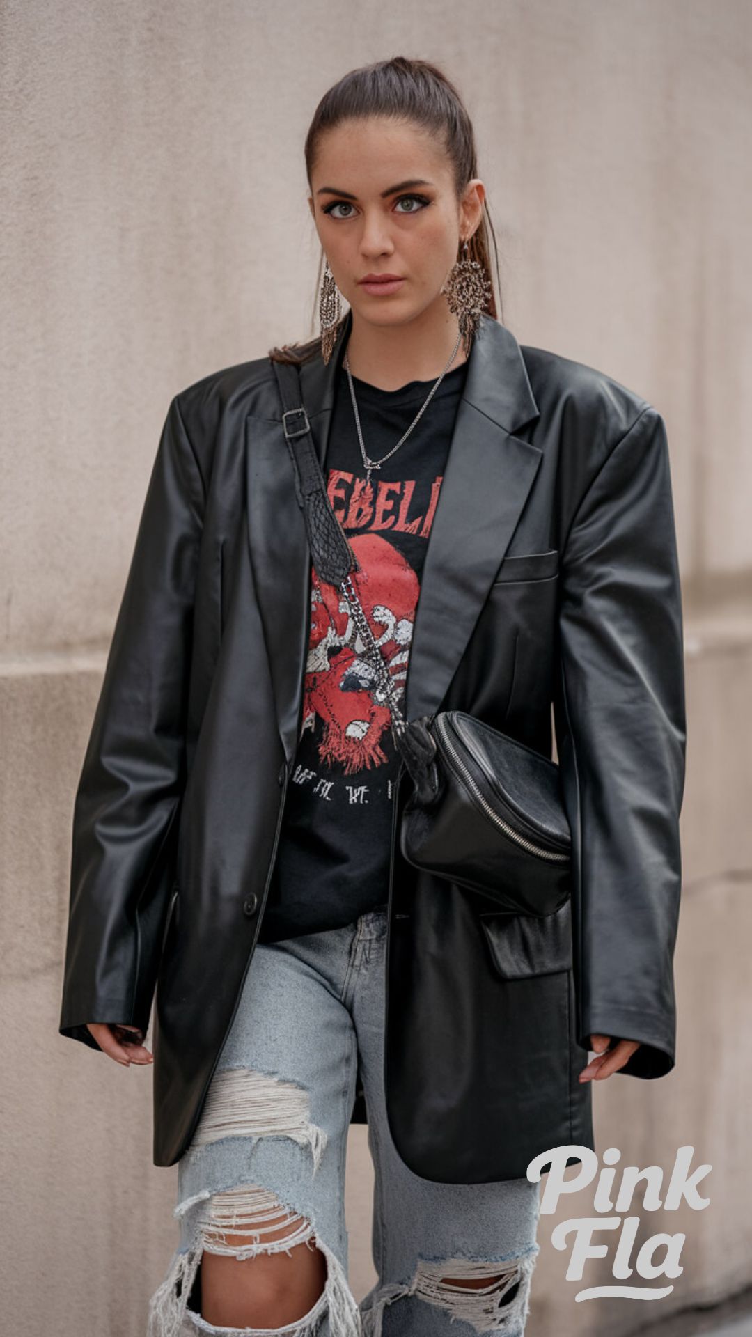 Urban Edge with a Graphic Tee - Black Leather Blazer Outfits