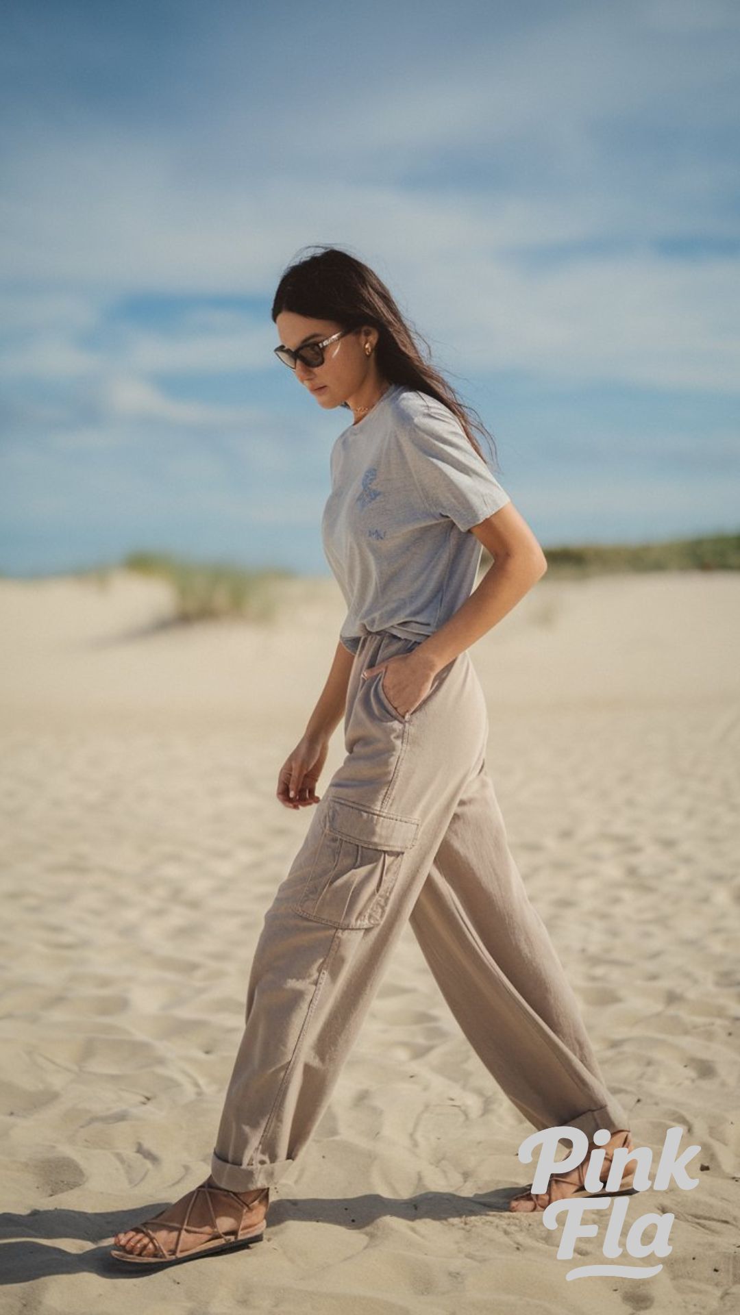 Beach-Ready Minimalism - Beige Cargo Pants Outfits