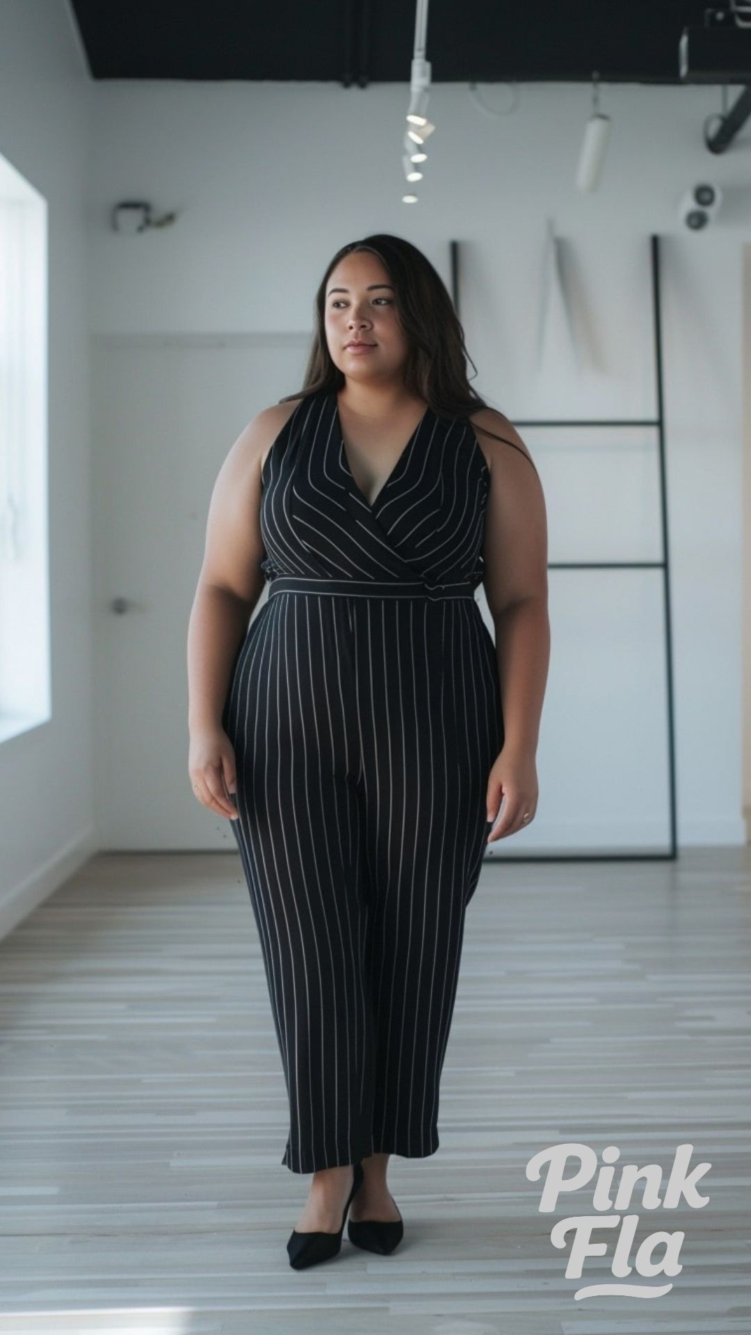 Cool and Polished: Striped Jumpsuit - Outfits for Short Curvy Women