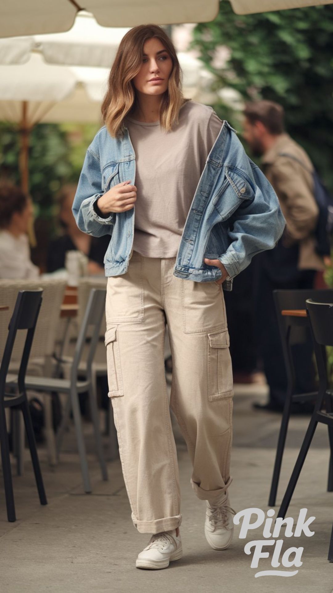 Denim Meets Relaxed Comfort - Beige Cargo Pants Outfits