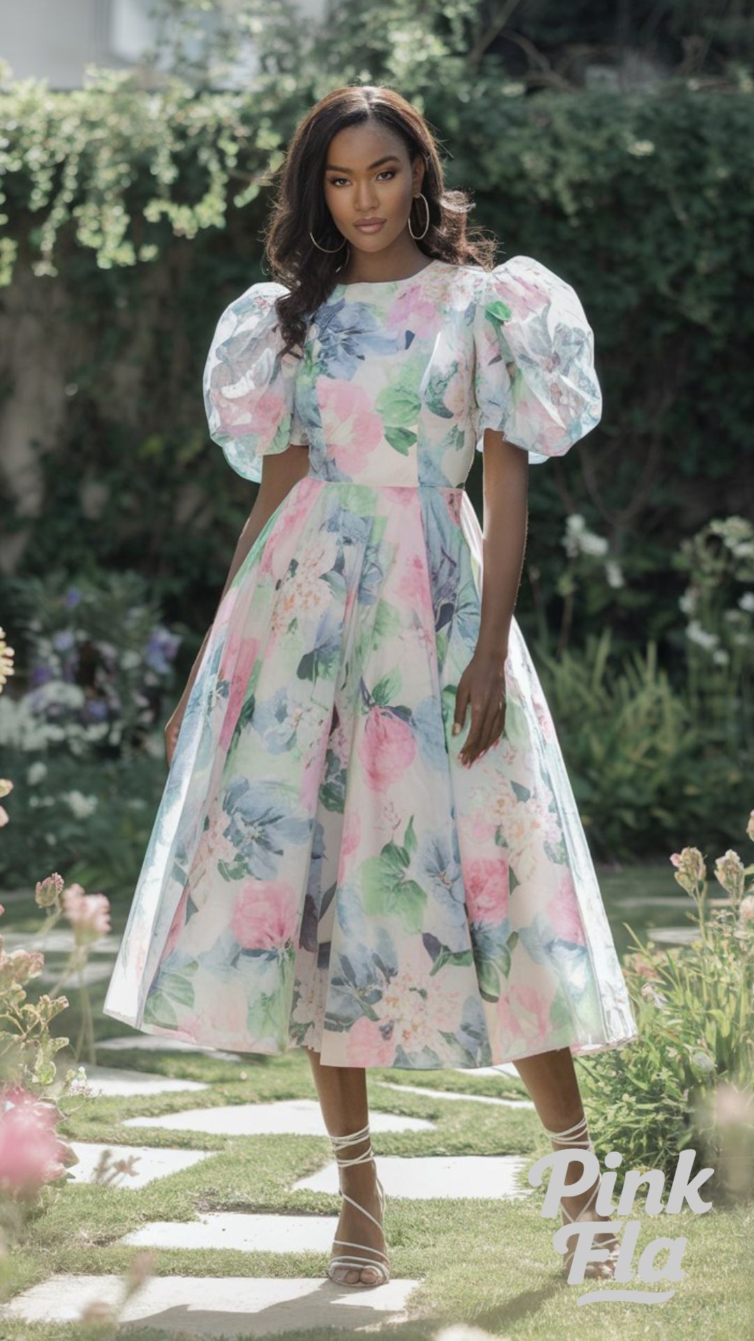 Floral Puff-Sleeve Dress for Garden Gatherings - Spring Outfits for Black Women