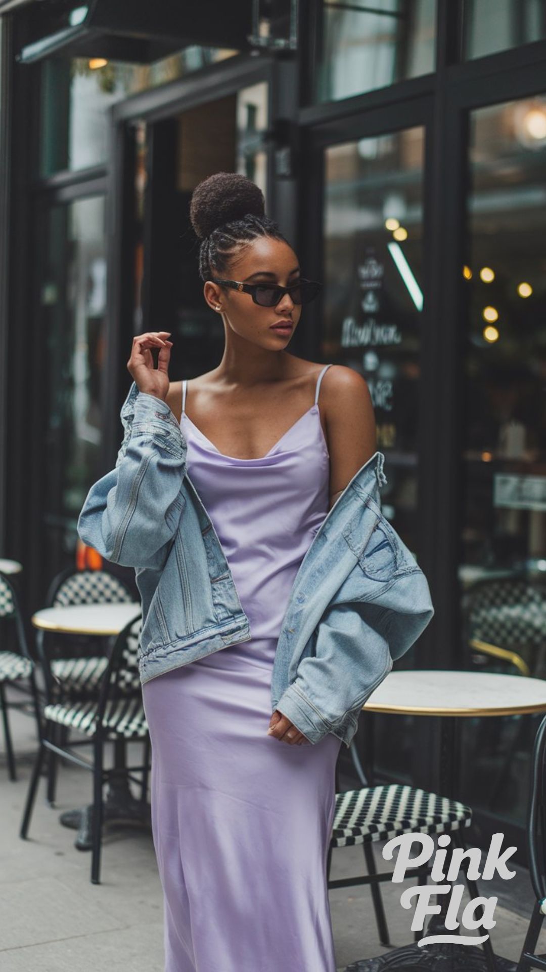 Lilac Satin Slip Dress with Denim Edge - Spring Outfits for Black Women