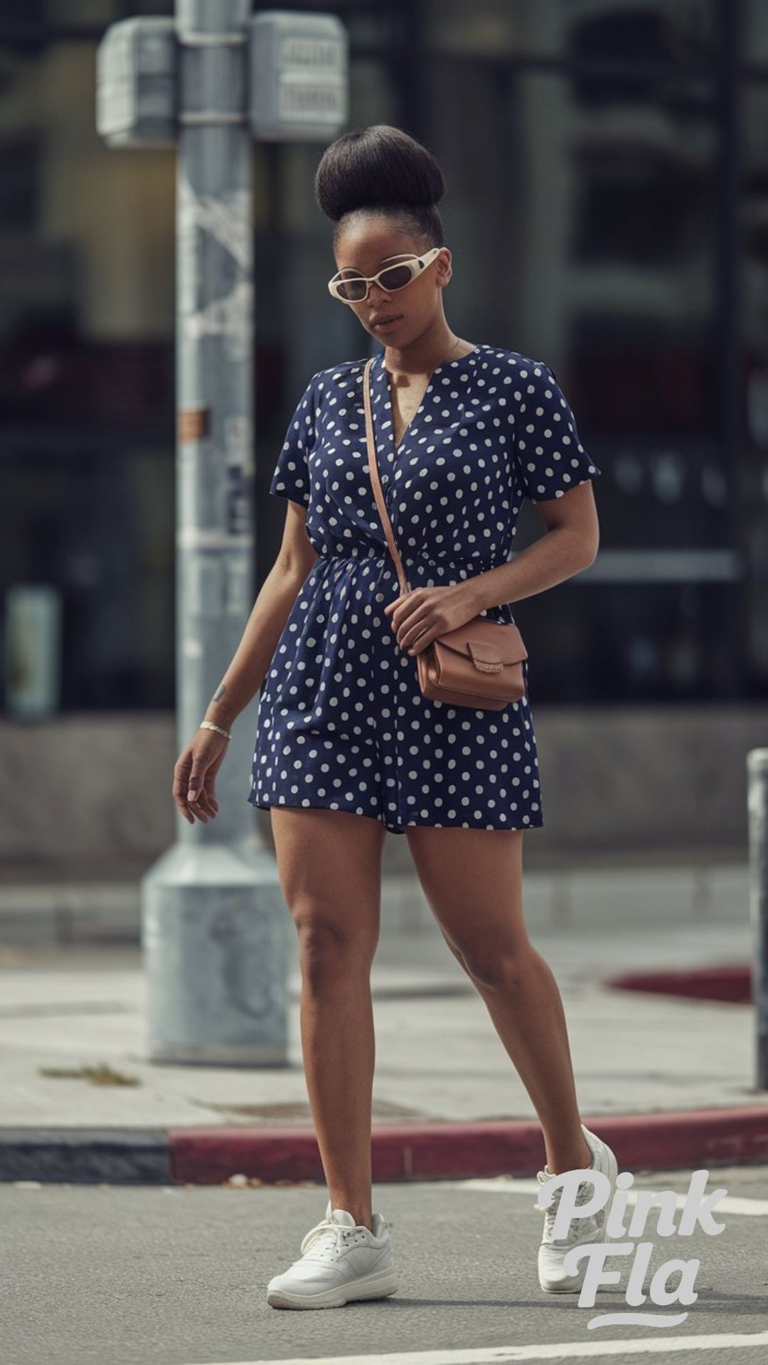 Navy Polka Dot Romper for Everyday Comfort - Spring Outfits for Black Women