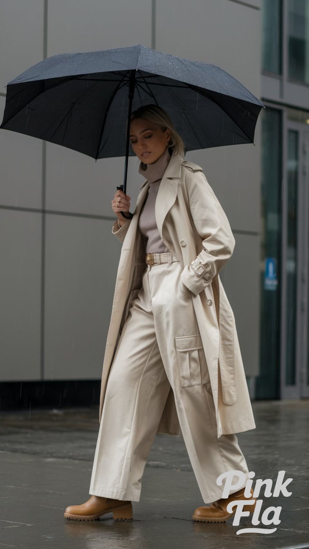Rain-Ready in Neutral Tones - Beige Cargo Pants Outfits