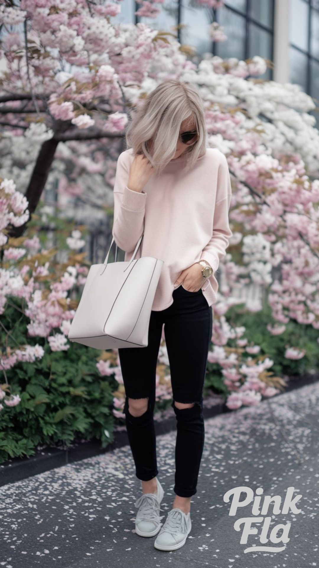 Soft Pinks and Distressed Denim for a Feminine Spring Look - Spring Outfits with Black Jeans