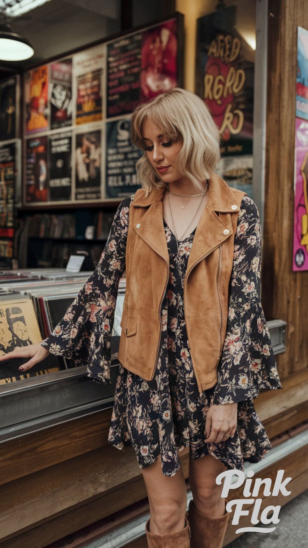Vintage Florals and Suede for a Record Store Run - Retro Boho Outfit Ideas