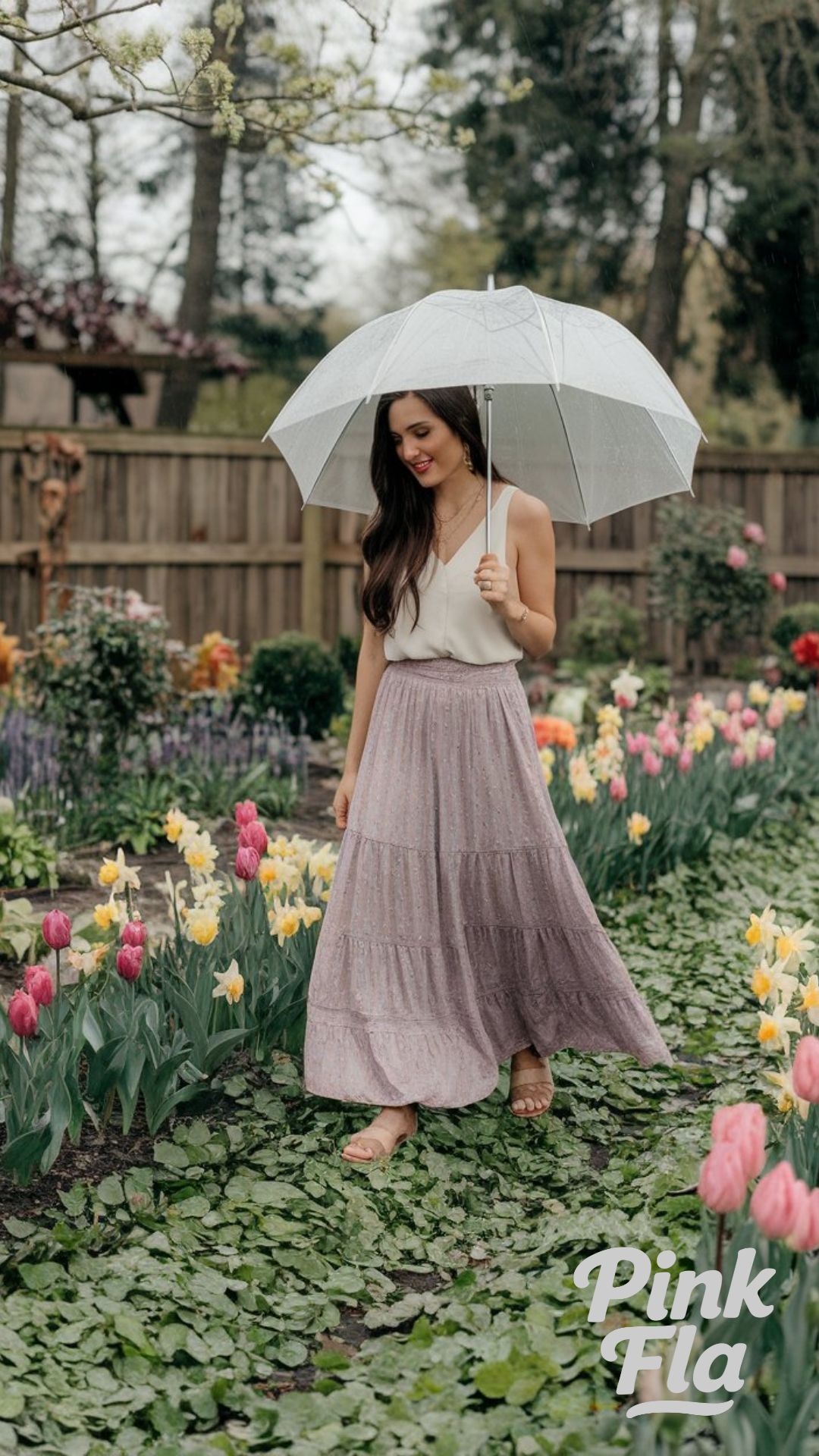 Blooming Elegance in the Rain - Spring Outfits with Skirts