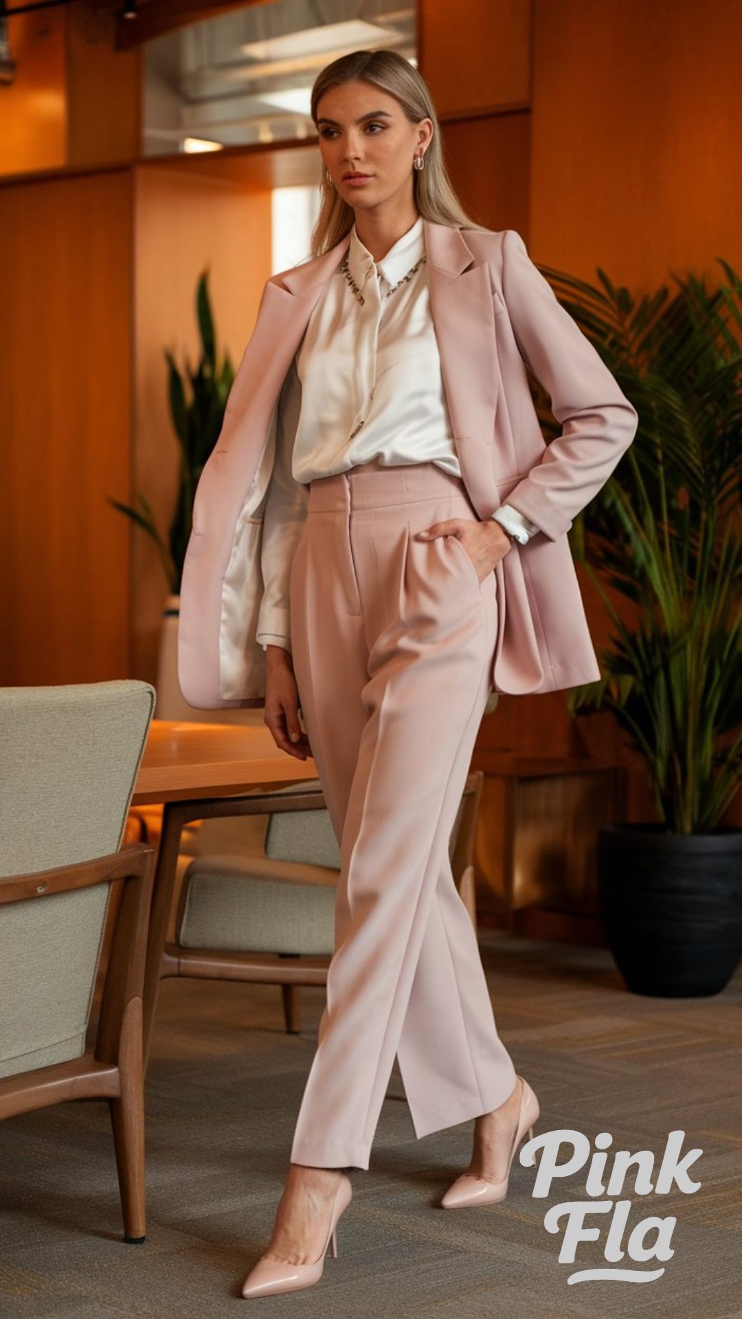 Blush Power Suit with Feminine Details - Spring Outfits for Work