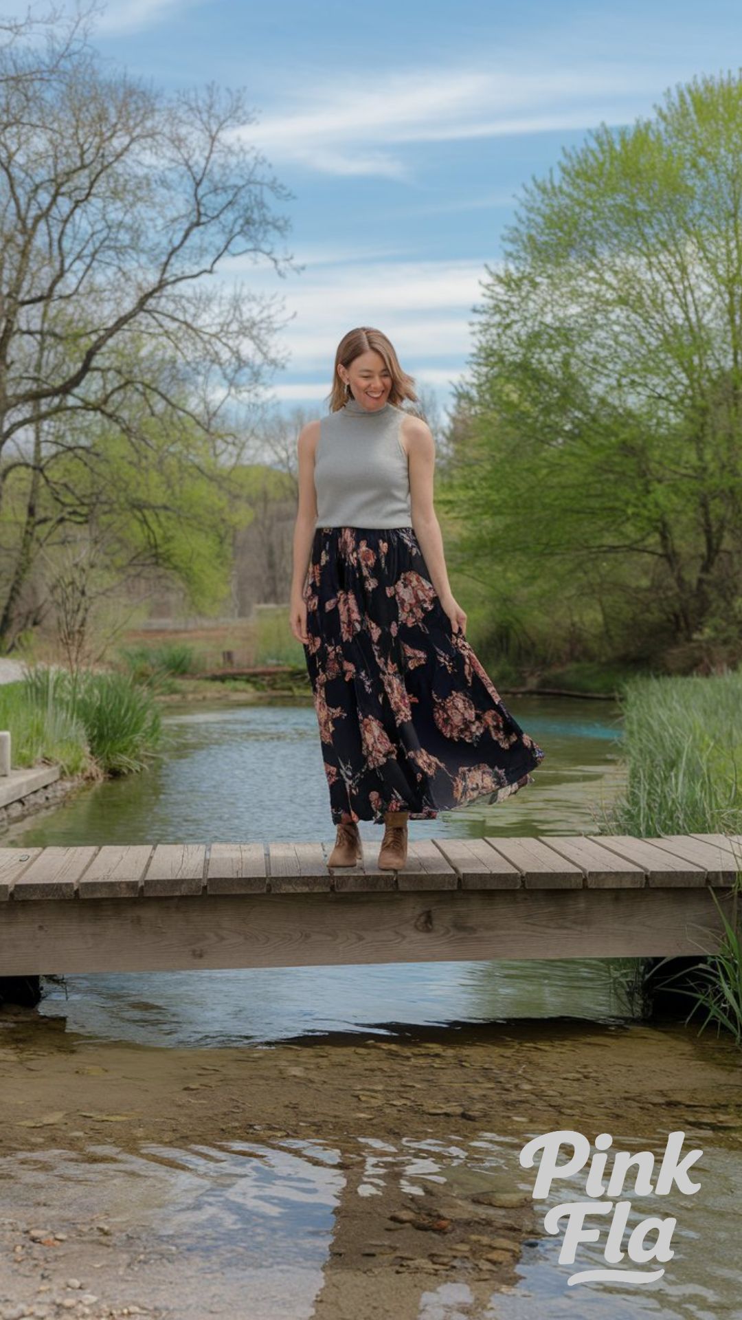 Bridge Over Tranquil Waters - Spring Outfits with Skirts
