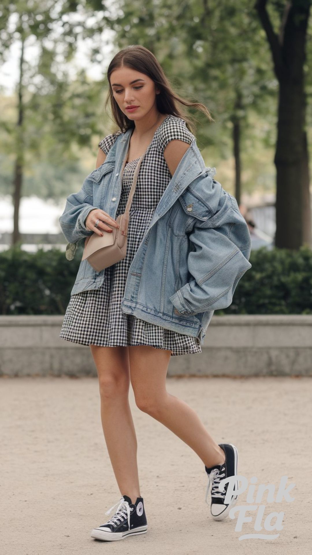 Casual Cool with a Gingham Dress and Denim Layering - Cute Spring Outfit Ideas
