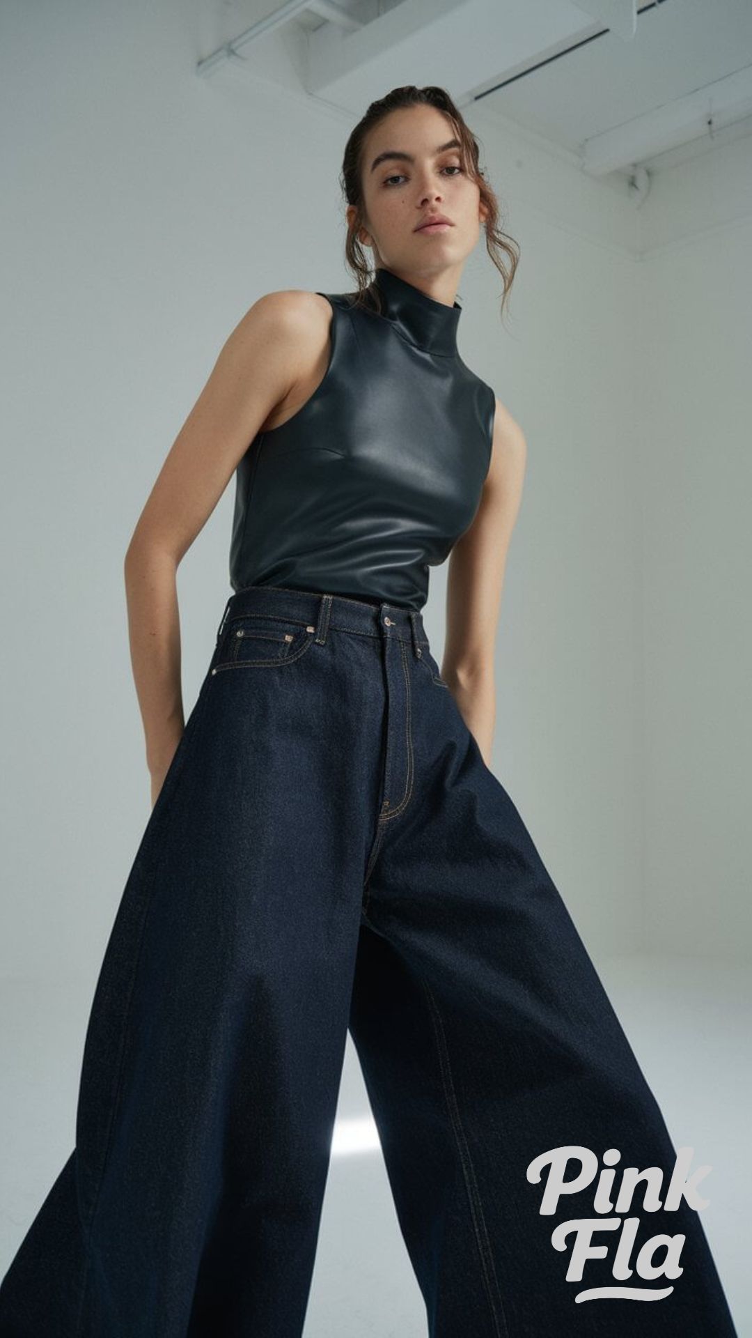 Edgy Leather Top with Wide-Leg Jeans - Outfits with Wide-Leg Jeans