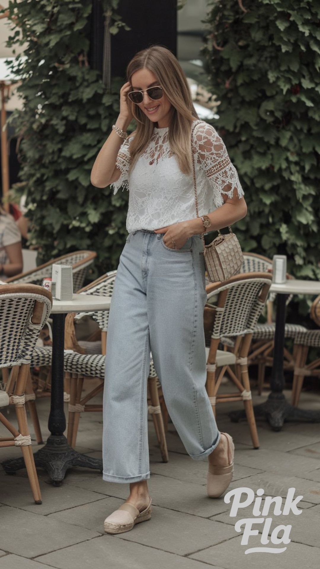 Lace and Denim Café Style - Spring Outfits with Jeans