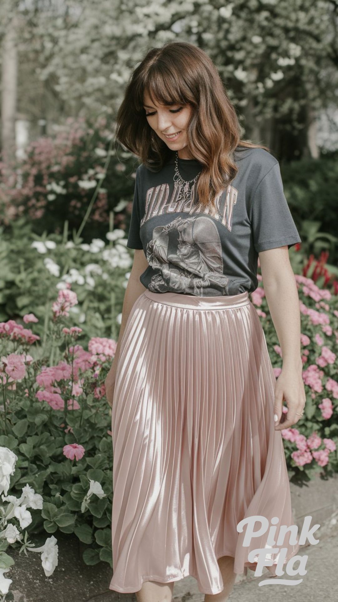 Metallic Shine Amid Spring Blooms - Spring Outfits with Skirts