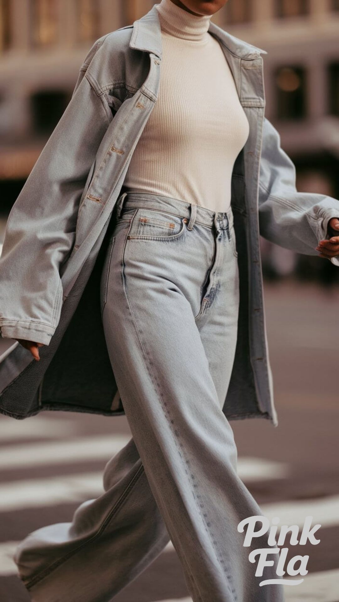 Monochrome Denim-on-Denim - Outfits with Wide-Leg Jeans