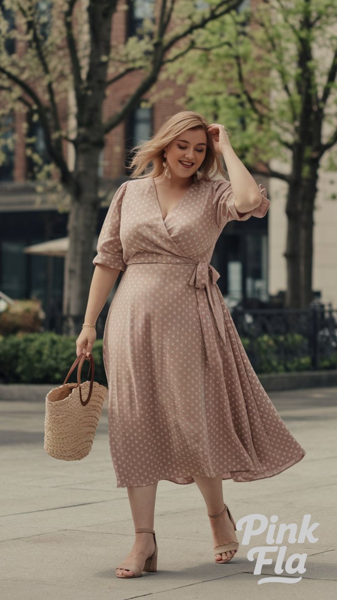Polka Dot Wrap Dress Simplicity - Casual Plus Size Spring Outfit Ideas