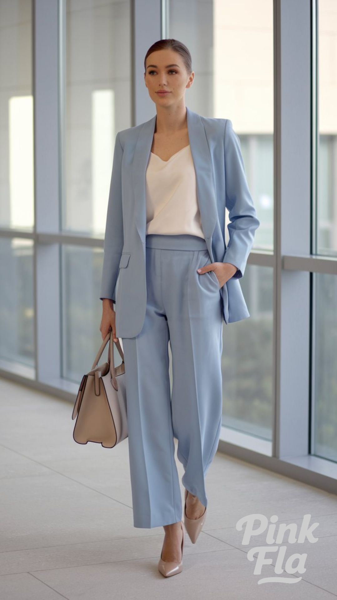 Powder Blue Suit with Soft Elegance - Spring Outfits for Work