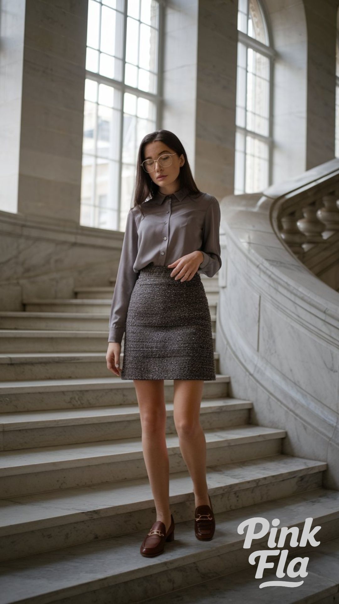 Refined Elegance on Marble Steps - Dark Academia Spring Outfits