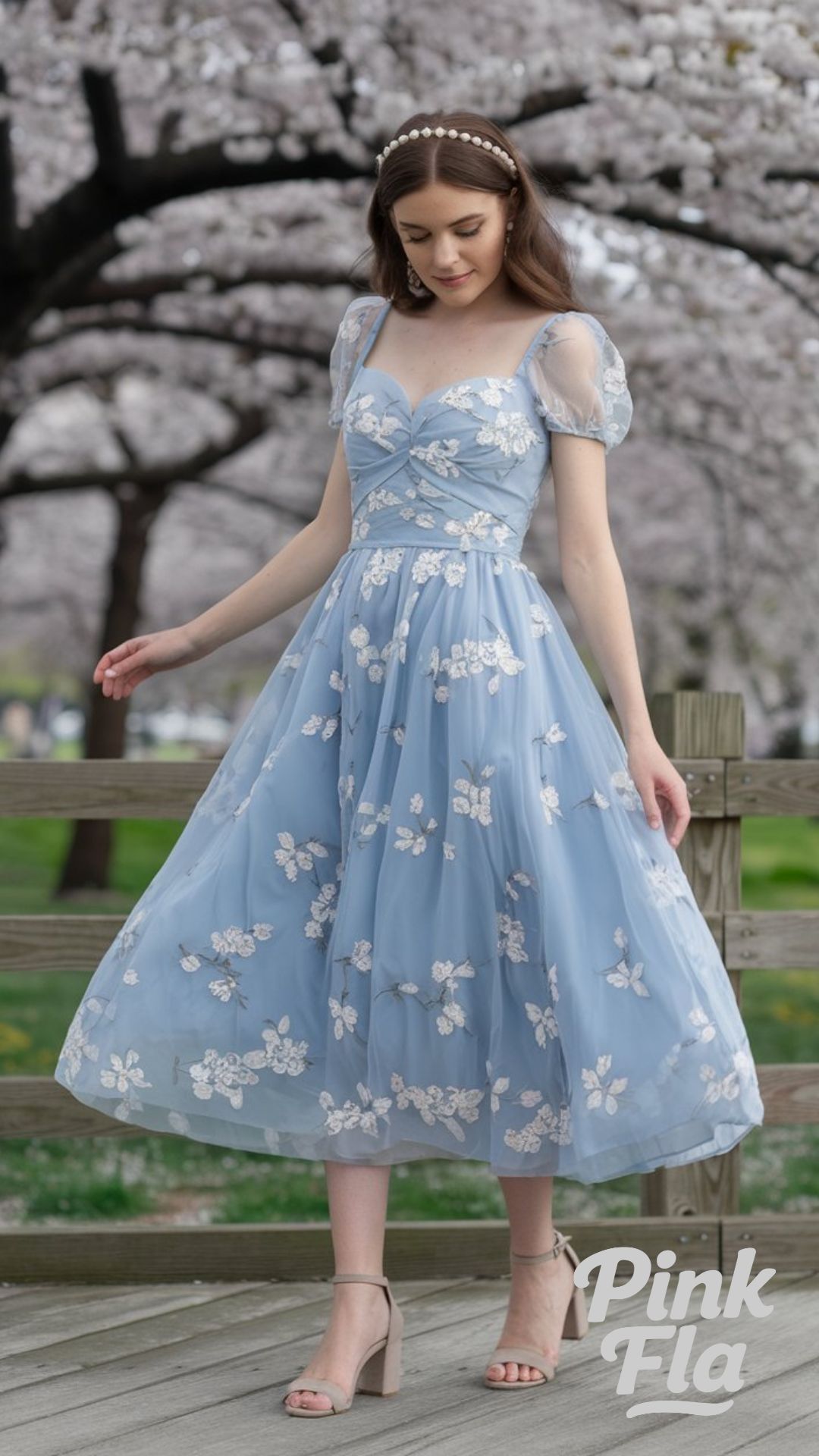 Romantic Florals in a Light Blue Midi Dress - Cute Spring Outfit Ideas