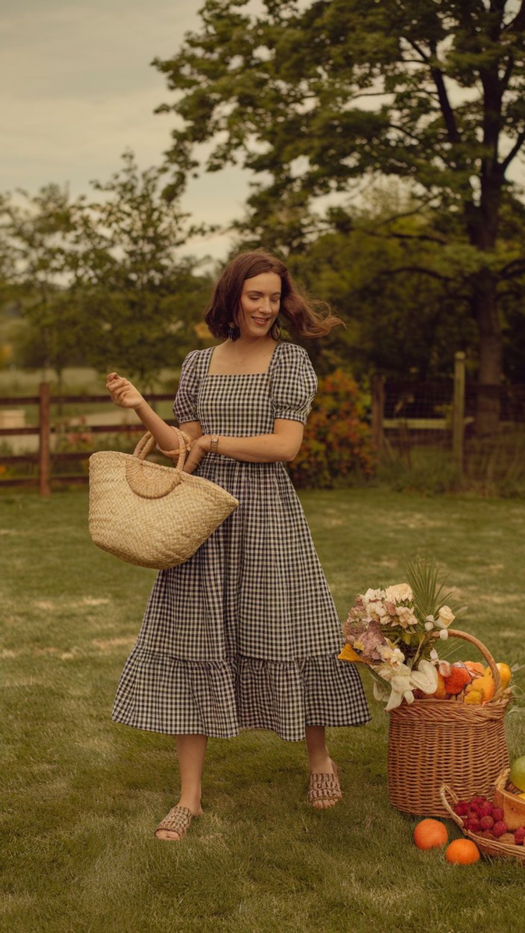 Rustic Charm in Gingham & Straw Accessories - Cute Spring Outfit Ideas