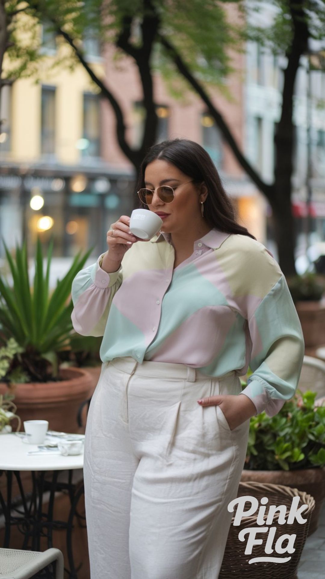 Soft Pastels for a Sophisticated Coffee Break - Casual Plus Size Spring Outfit Ideas