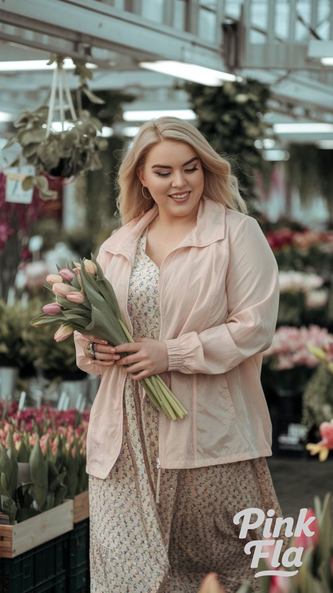 Soft and Sweet: Floral Dress with a Pop of Pink - Casual Plus Size Spring Outfit Ideas
