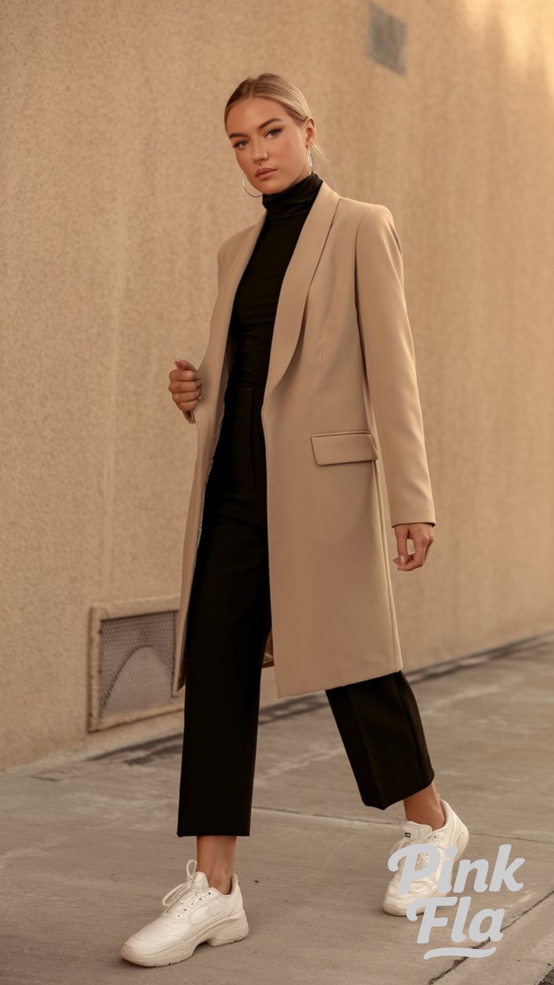 Spring Smart-Casual: Neutral Blazer with White Sneakers - Spring Outfits for Work