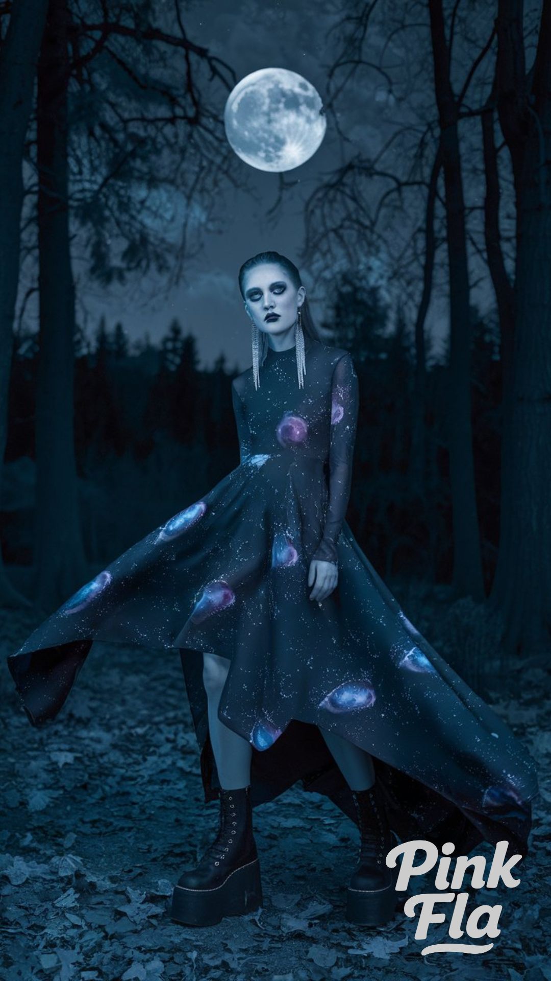 Starry Night: Celestial Goth Under the Moonlight - Gothic Spring Outfit Ideas