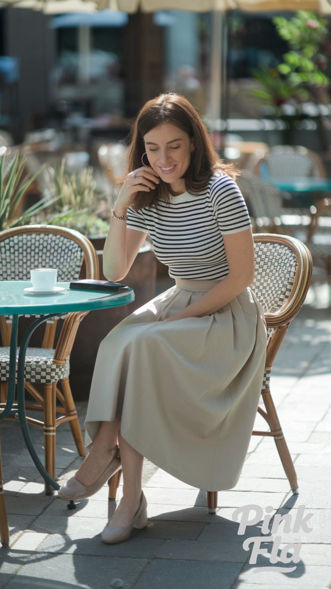 Timeless Stripes at the Café - Spring Outfits with Skirts