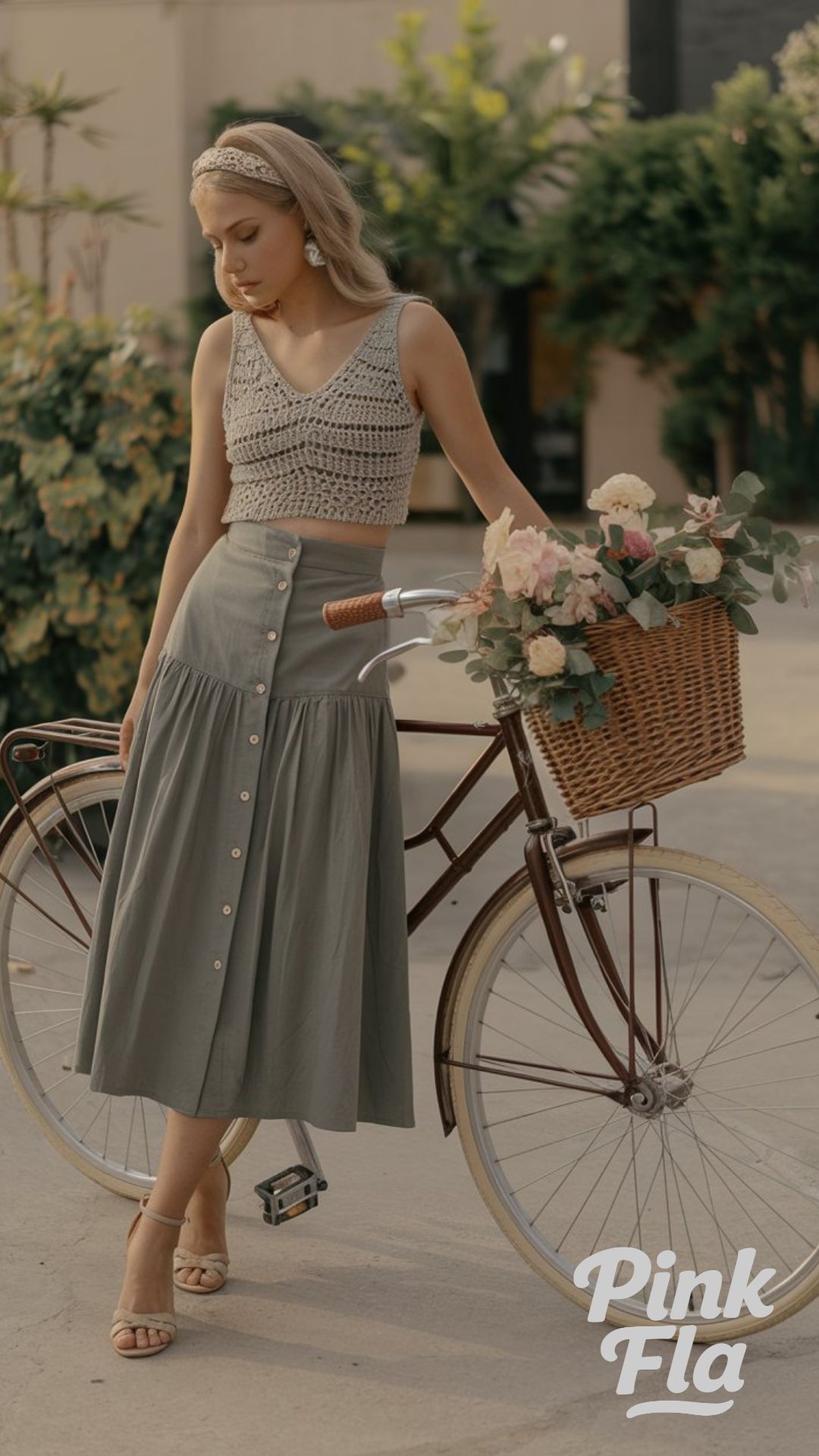 Vintage Romance with a Bicycle - Spring Outfits with Skirts