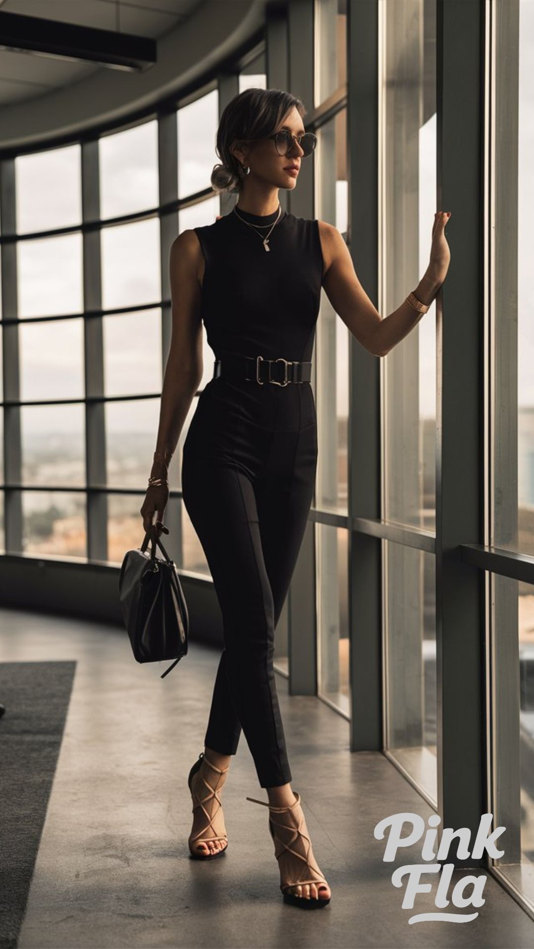 Black Jumpsuit with Gold Belt - Edgy Work Outfits