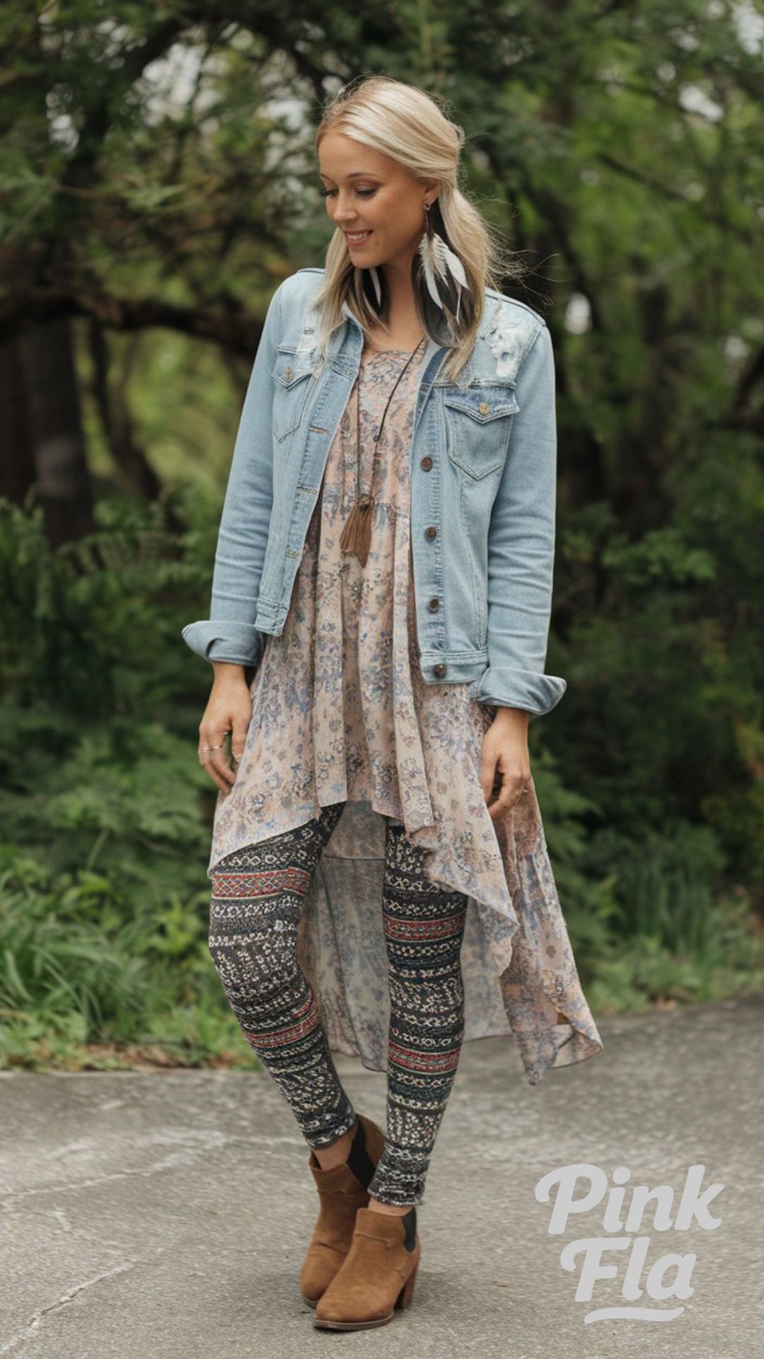 Bohemian Layers with Patterned Leggings - Cute Outfits with Leggings