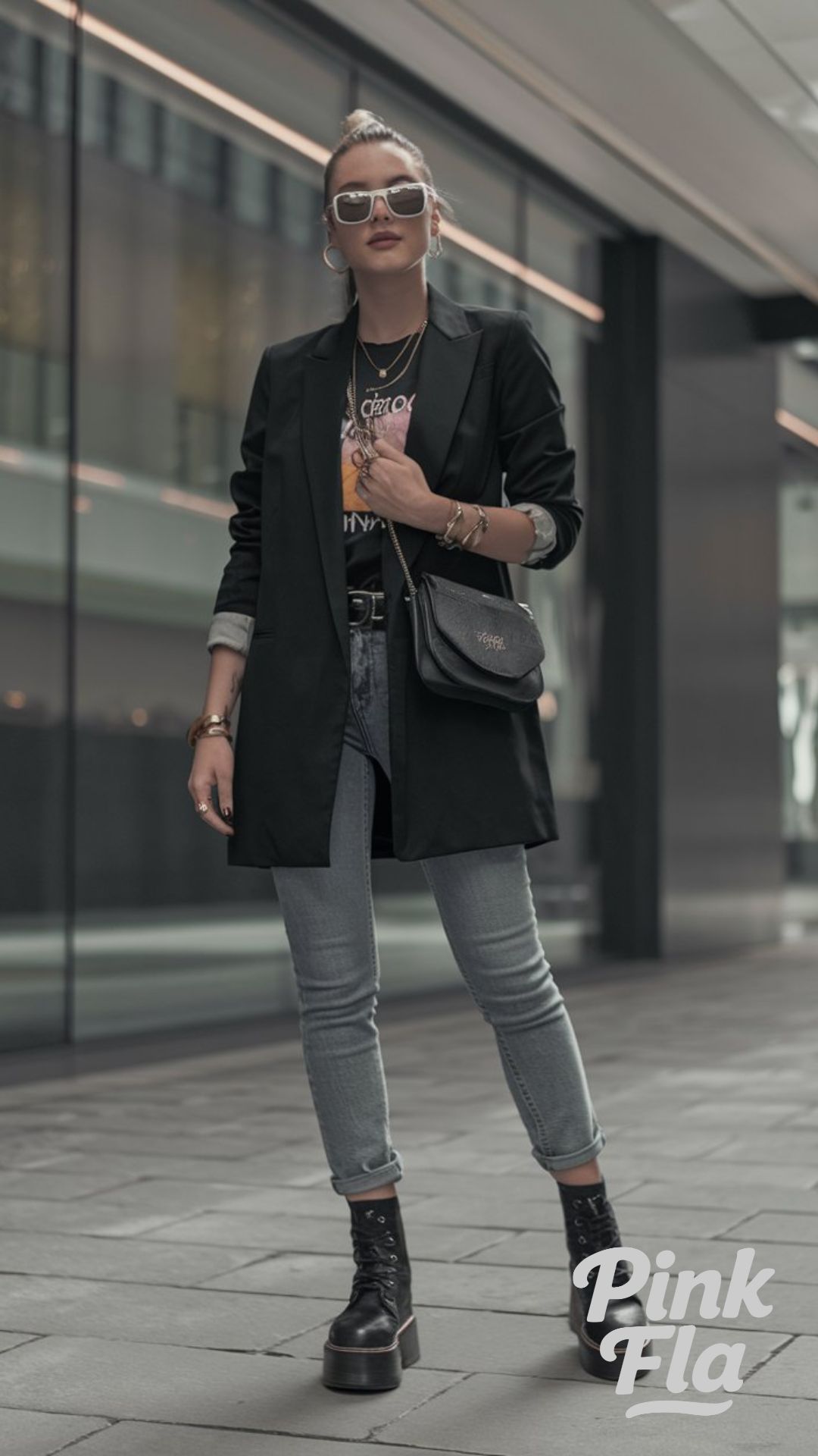 Chic City Layers: Blazer, Tee & Skinny Jeans - Edgy Spring Outfits for Women Over 40