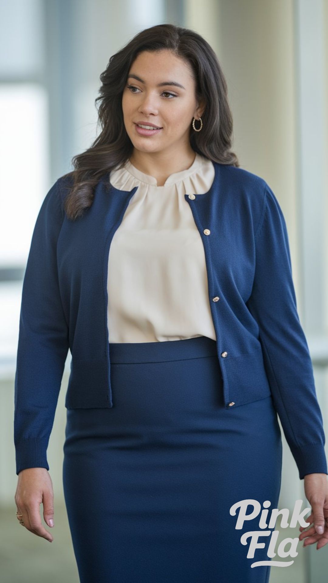 Classic Navy and Cream for Effortless Refinement - Plus Size Spring Work Outfit Ideas