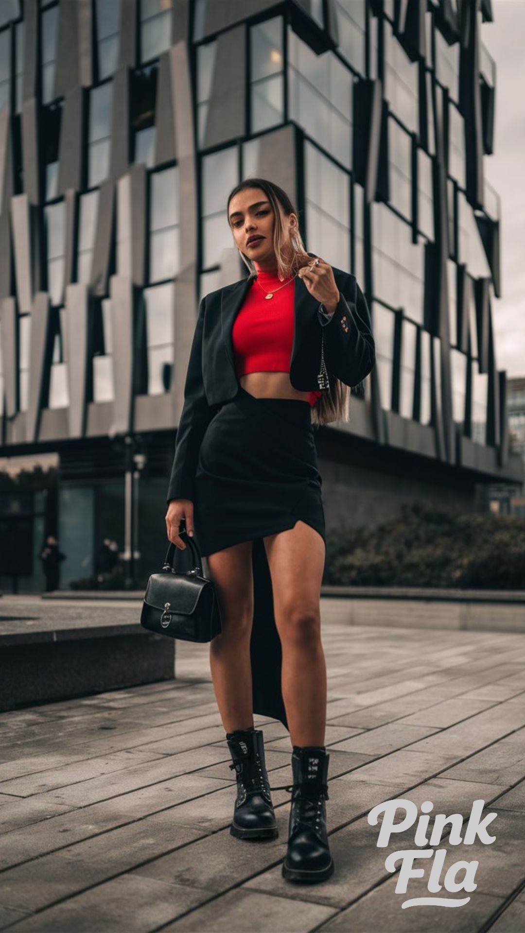 Cropped Blazer and Red Top- Edgy Work Outfits