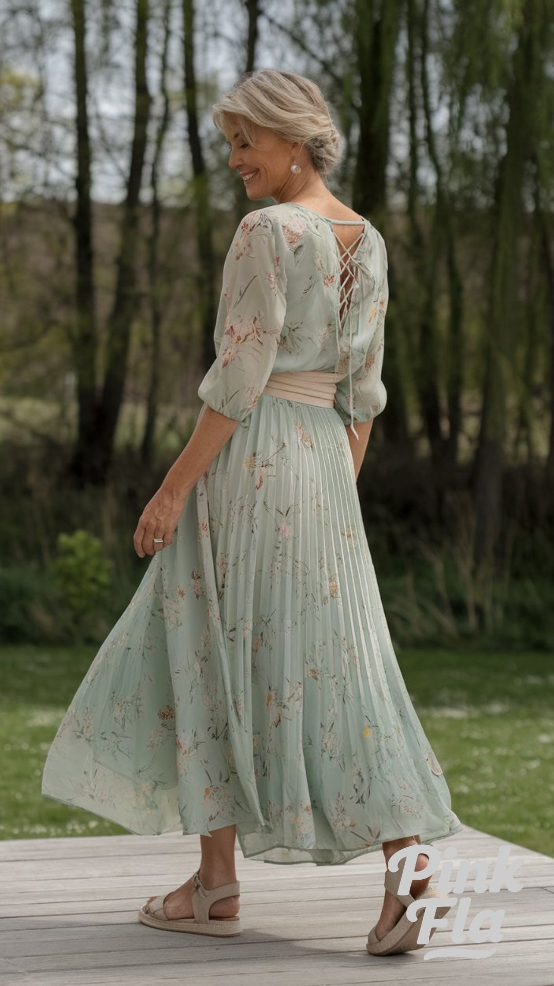 Effortless Grace in a Mint Green Floral Dress - Spring Outfits for Women Over 60