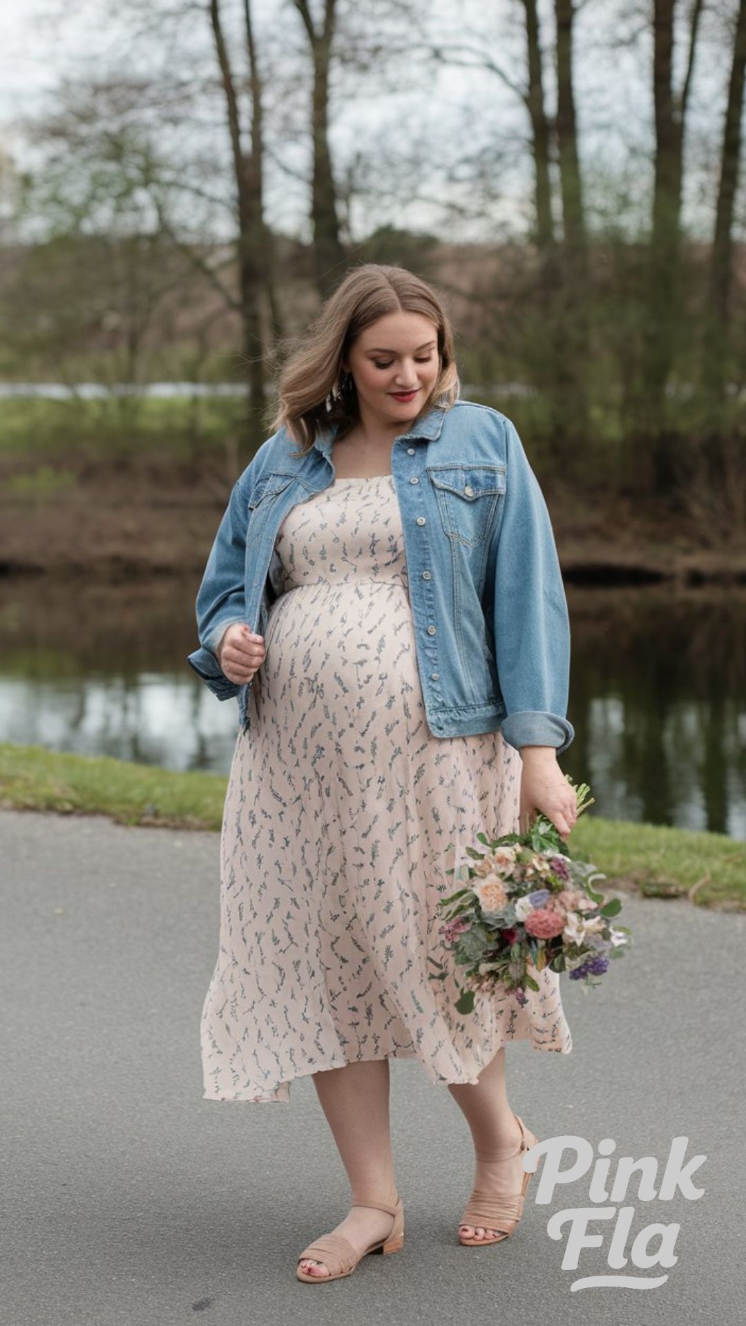 Effortlessly Layered: Denim Jacket Over a Printed Sundress - Plus Size with Big Tummy Spring Outfit
