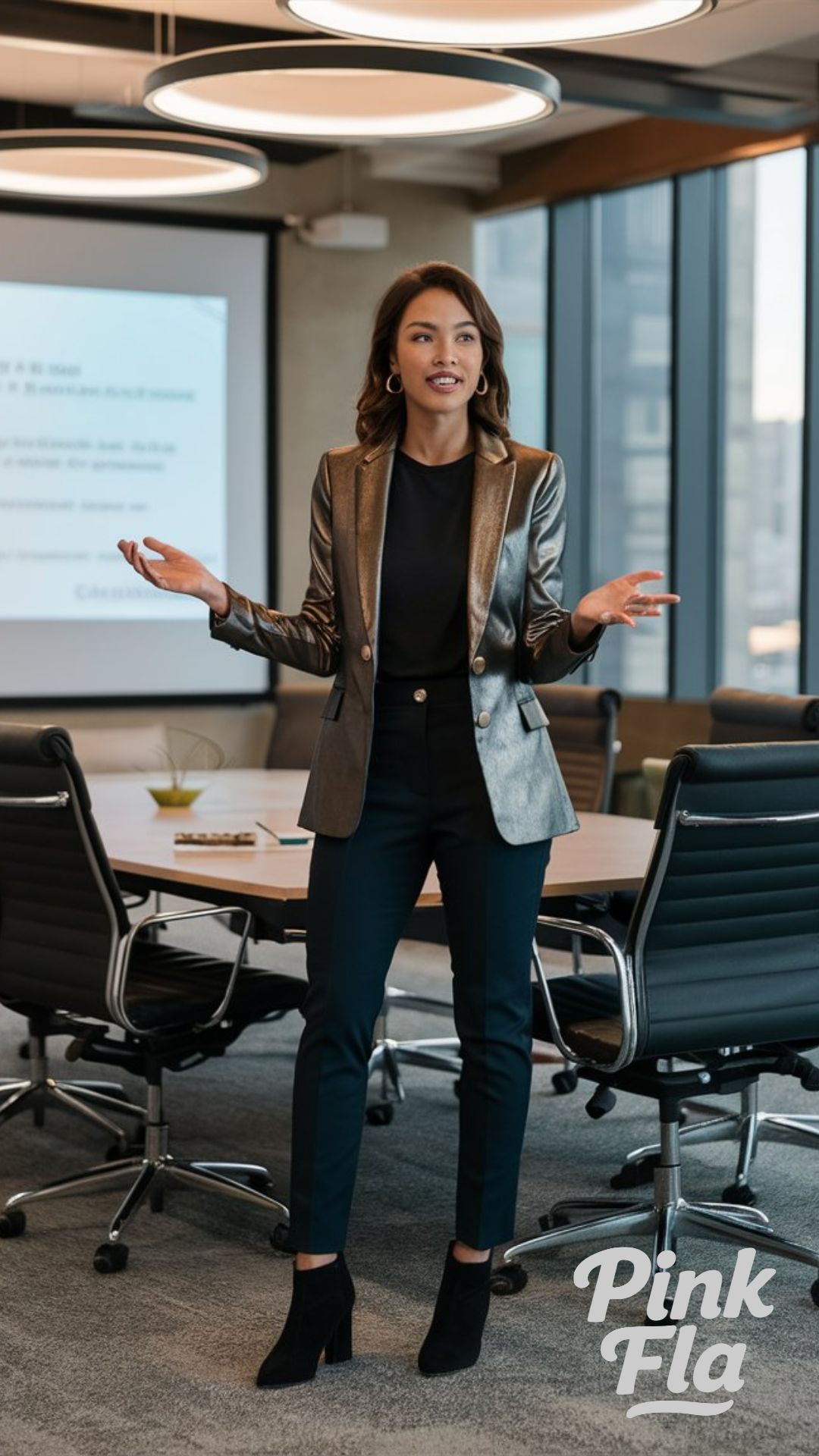 Metallic Blazer and Skinny Pants - Edgy Work Outfits
