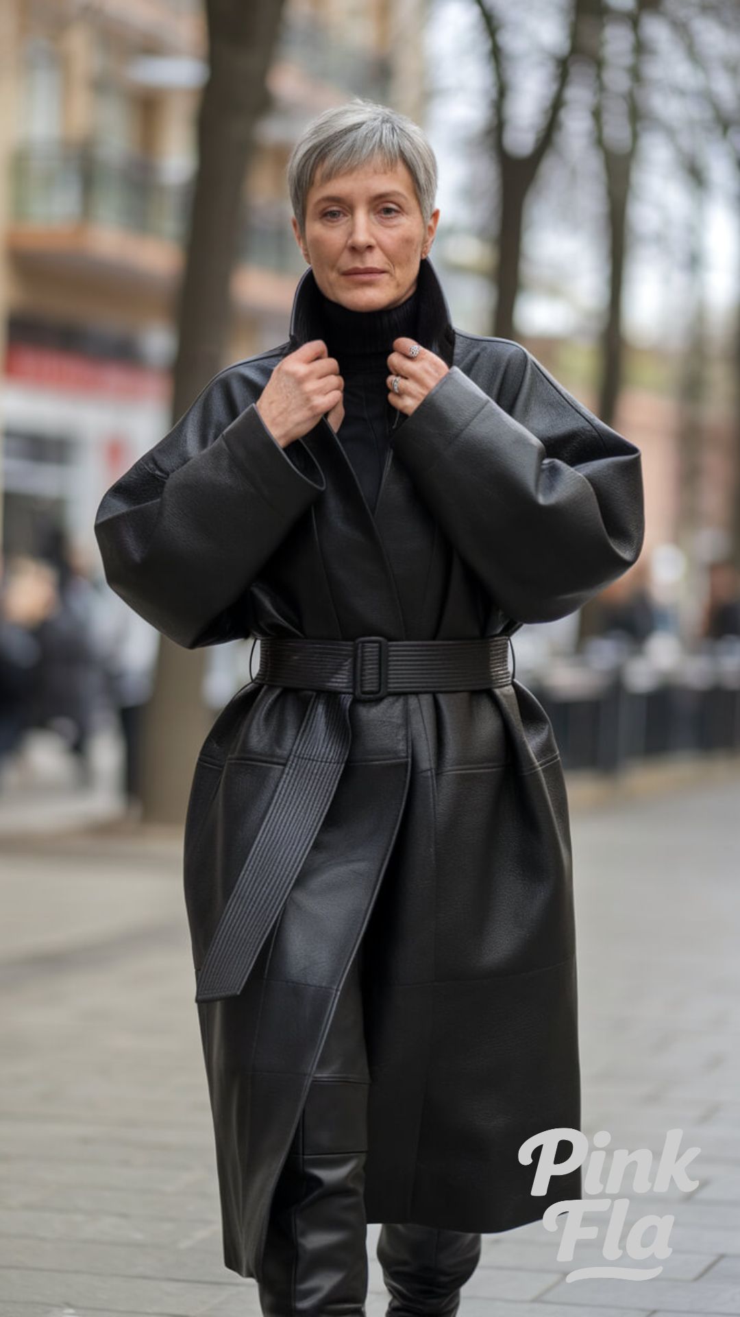 Minimalist Statement in Oversized Leather - Edgy Outfits for Women Over 50