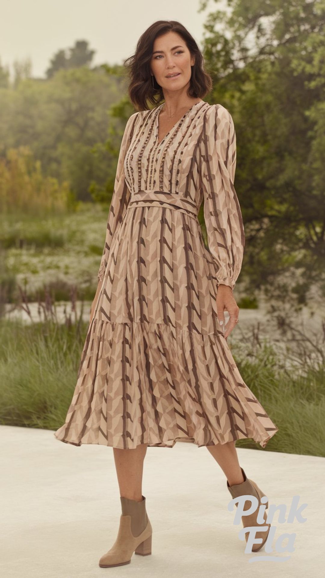 Modern Elegance in a Geometric Print Dress - Spring Outfits for Women Over 60