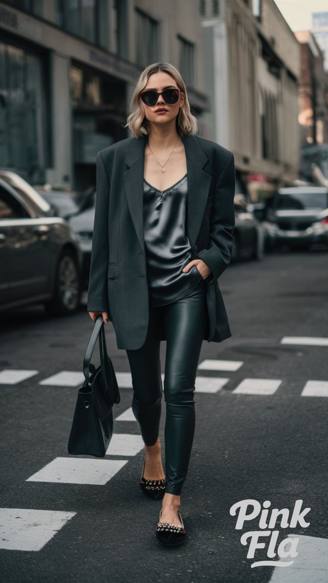 Oversized Blazer and Leather Leggings- Edgy Work Outfits