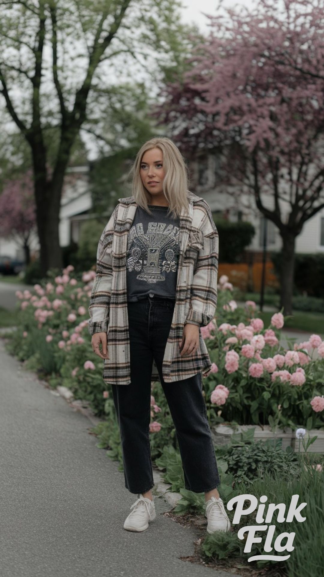 Plaid and Black Denim - Spring Outfits with Jeans